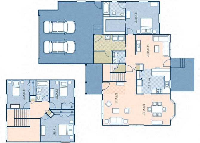 Floor plan for 4 beds, 2.5 baths, 1786 sqft